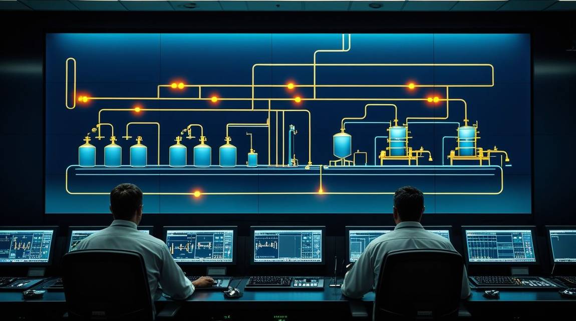 Диспетчерская с мнемосхемой технологического процесса на видеостене