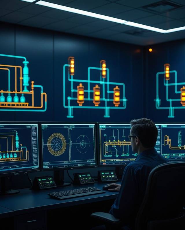 Операторная со SCADA-мнемосхемами на мониторах