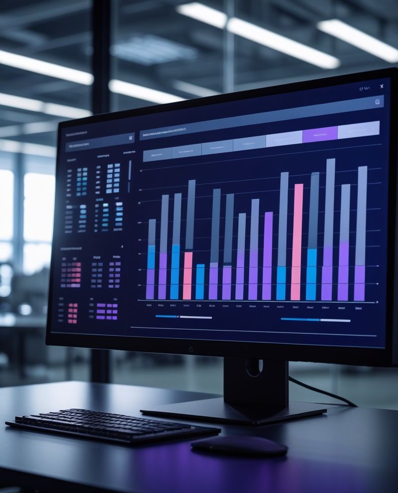Дашборд ERP-системы на мониторе в офисе